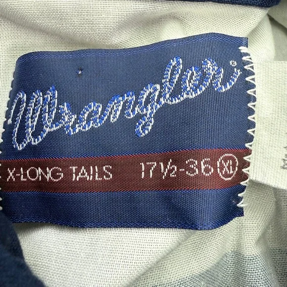 Wrangler Shirt Men 17.5 36 XL Xlong Tails American Flag Western Button Up *FLAWS - Picture 2 of 16